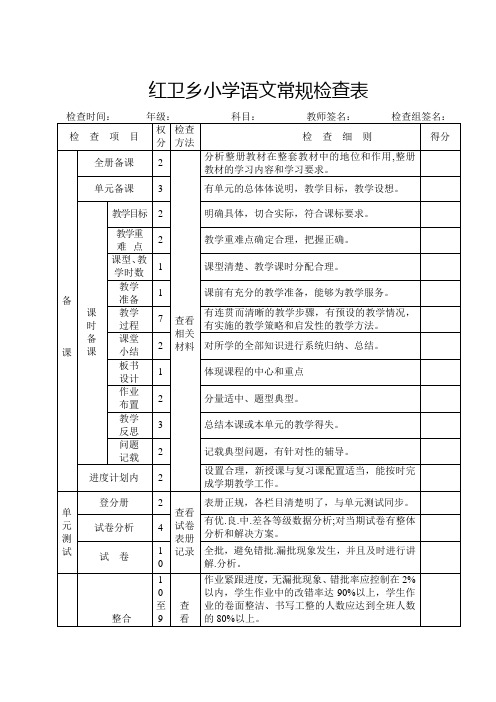 语文教学常规检查表