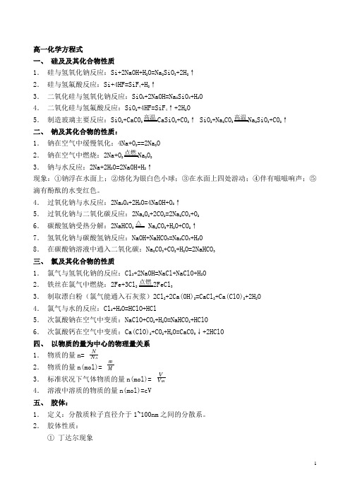 高一化学方程式(全)