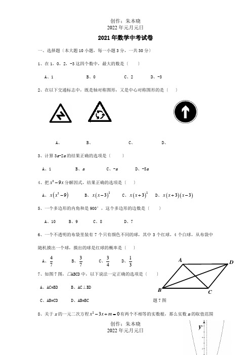 中考数学真题试题含答案试题 21