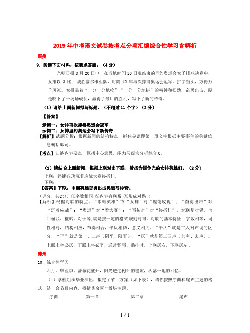 2019年中考语文试卷按考点分项汇编综合性学习含解析