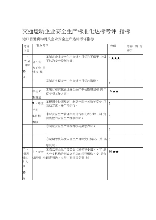 港口普通货物码头企业安全生产达标考评指标