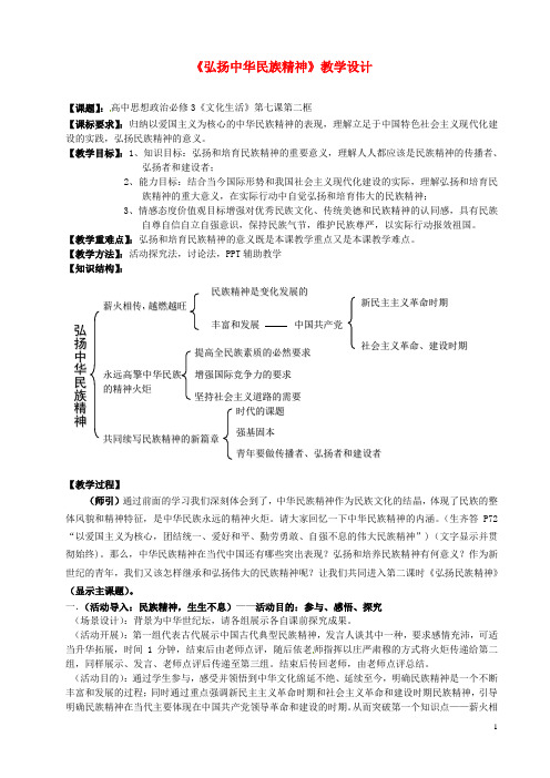 广东省揭阳市第一中学高中政治第七课我们的民族精神弘扬中华民族精神教案6新人教版必修3