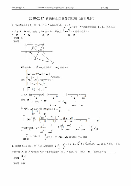 2010-2017高考数学全国卷分类汇编(解析几何)