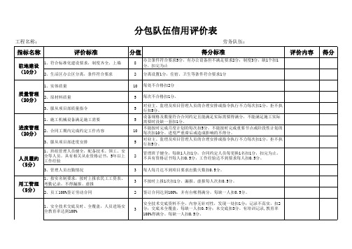 分包队伍信用评价表