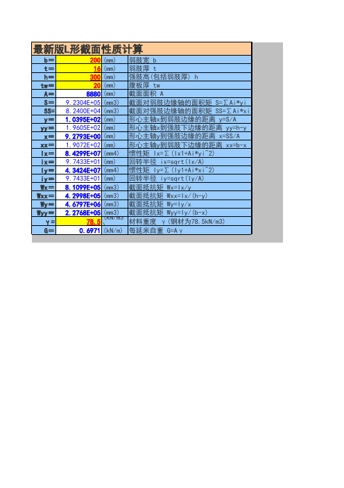 最新版建筑工程截面几何性质计算表(L形截面)