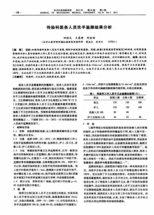 传染科医务人员洗手监测结果分析