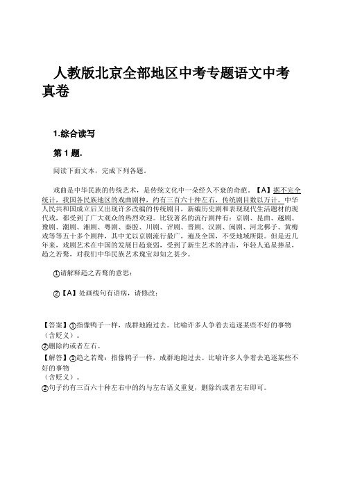 人教版北京全部地区中考专题语文中考真卷试卷及解析