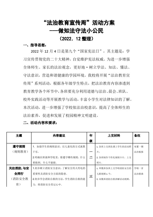 “法治教育宣传周”活动方案