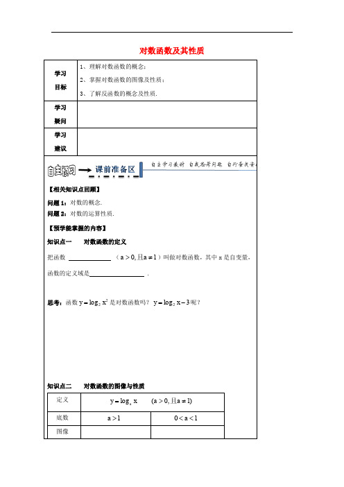 黑龙江省齐齐哈尔市高中数学 第二章 基本初等函数(Ⅰ)2.2.2 对数函数及其性质导学案(无答案)新