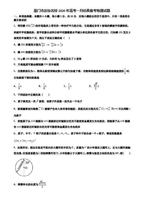 厦门市达标名校2020年高考一月仿真备考物理试题含解析