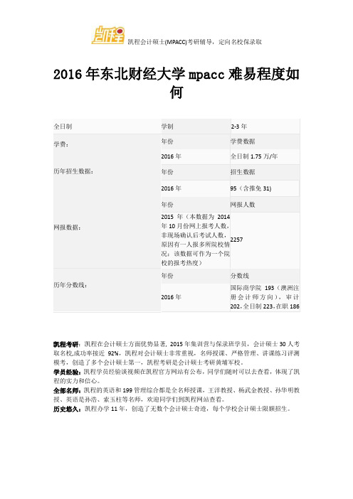 2016年东北财经大学mpacc难易程度如何