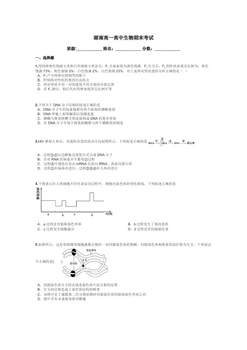 湖南高一高中生物期末考试带答案解析
