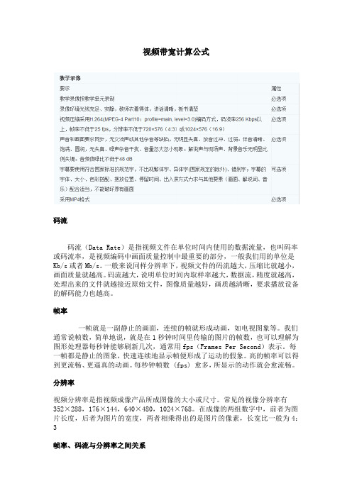 视频带宽计算公式