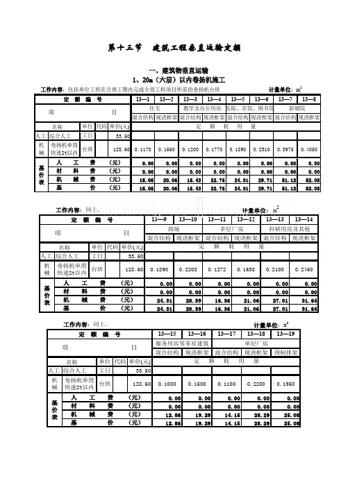 建筑工程垂直运输定额