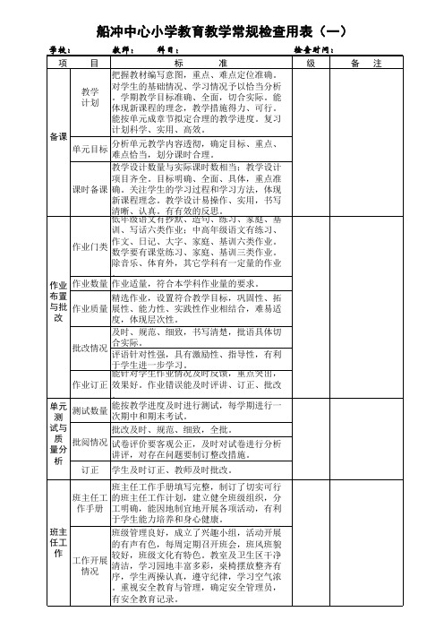 船冲中心小学教学常规量化检查表