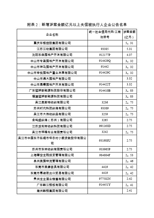 表2新增涉案金额亿元以上失信