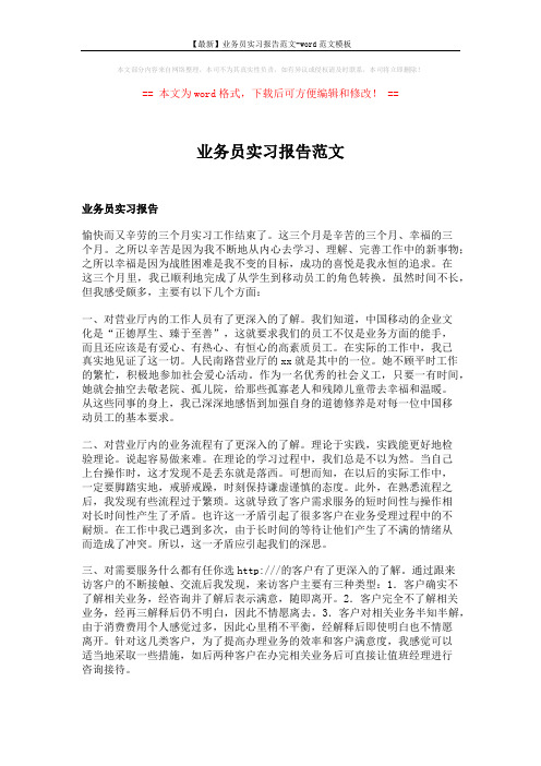 【最新】业务员实习报告范文-word范文模板 (2页)