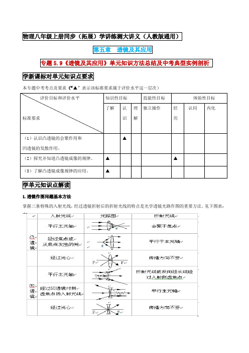 八年级上册物理《透镜及其应用》单元知识方法总结及中考典型实例剖析 (解析版) 