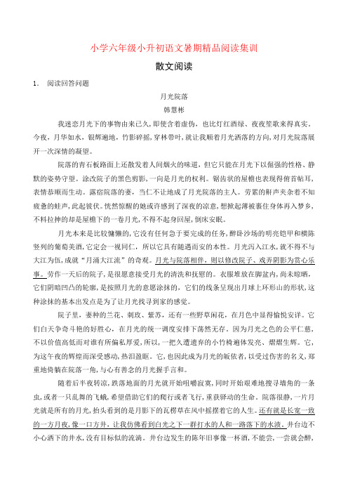 统编版小升初语文暑期经典阅读训练-散文阅读4(含答案) 