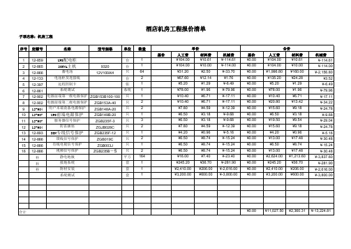 酒店机房工程报价清单