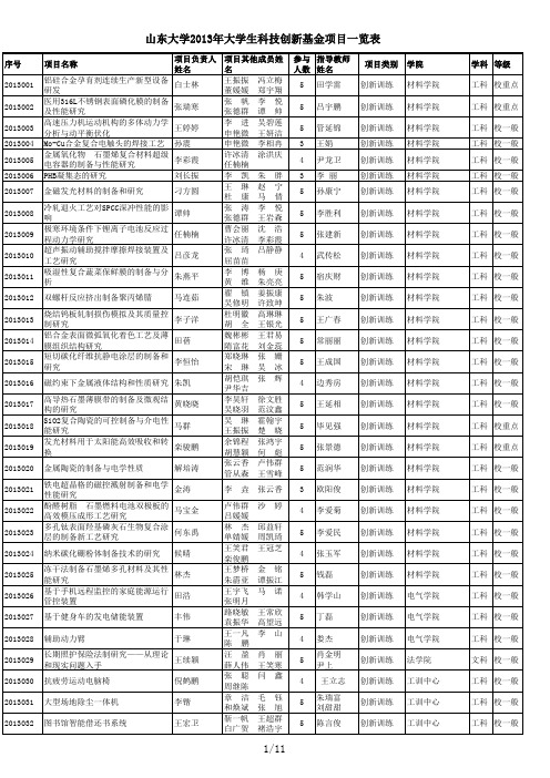 山东大学2013年大学生科技创新基金项目一览表