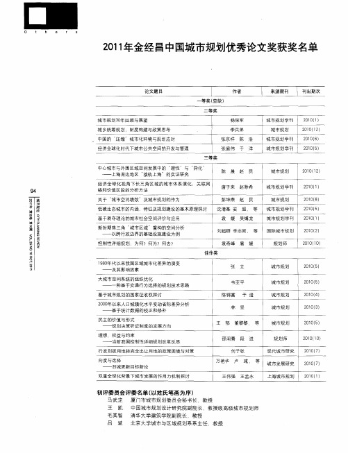 2011年金经昌中国城市规划优秀论文奖获奖名单