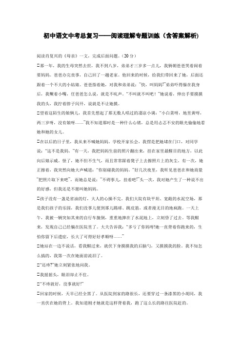 初中语文中考总复习阅读理解专题训练《肖复兴——母亲》(含答案解析) - 副本 (12)