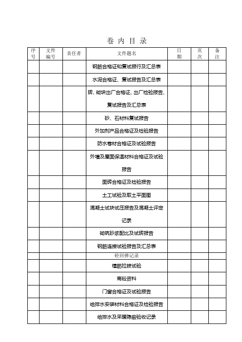 卷内目录及备考表式样