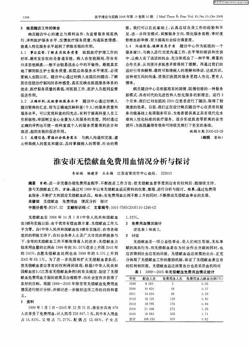 淮安市无偿献血免费用血情况分析与探讨