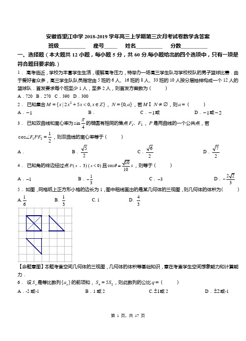 安徽省望江中学2018-2019学年高三上学期第三次月考试卷数学含答案
