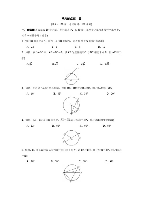 2018-2019学年人教版初三上《第24章圆》单元测试题(含答案)