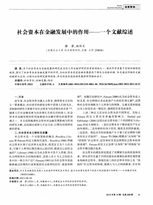 社会资本在金融发展中的作用——一个文献综述