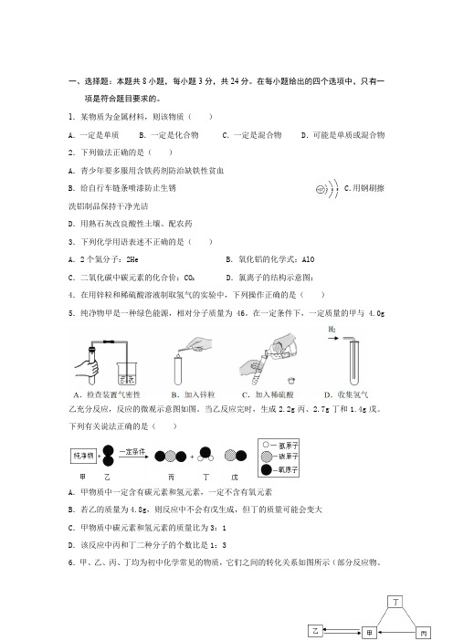 九年级化学中考模拟2(带答案)