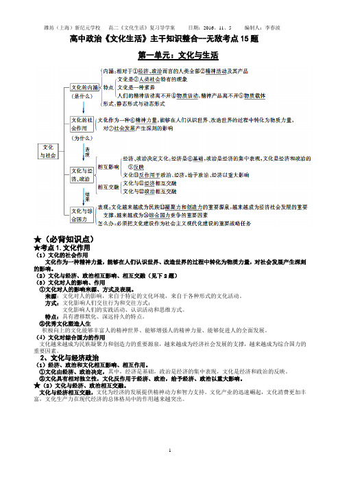 高中政治《文化生活》主干知识点整合--无敌考点15题