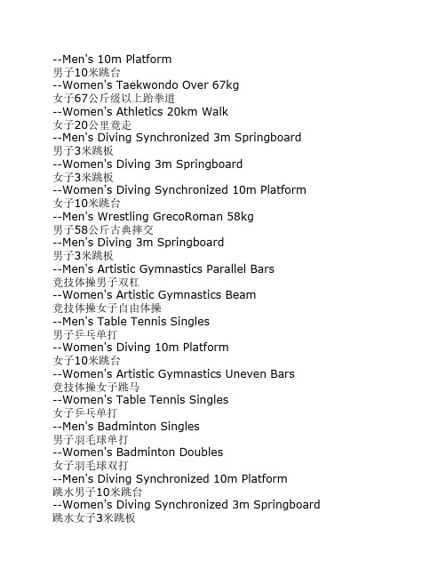 奥运会比赛项目中英文对照