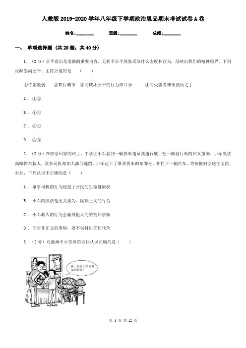 人教版2019-2020学年八年级下学期政治思品期末考试试卷A卷