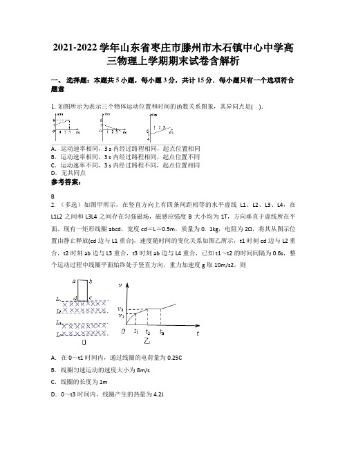 2021-2022学年山东省枣庄市滕州市木石镇中心中学高三物理上学期期末试卷含解析