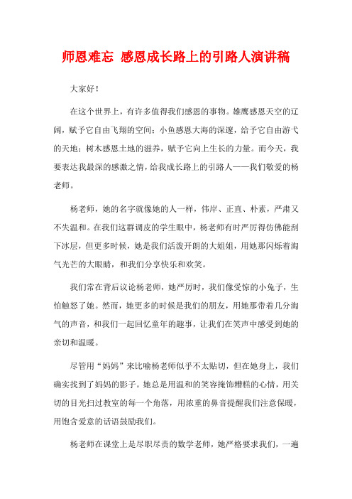 师恩难忘 感恩成长路上的引路人演讲稿