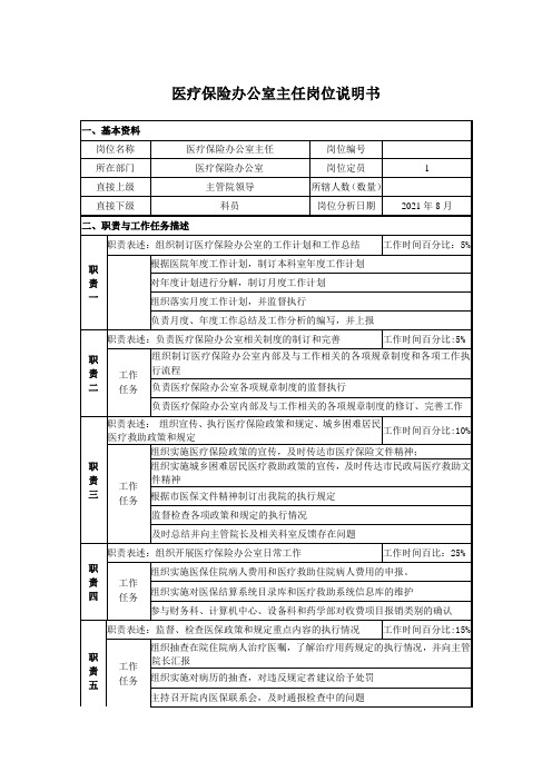 医疗保险办公室主任岗位说明书