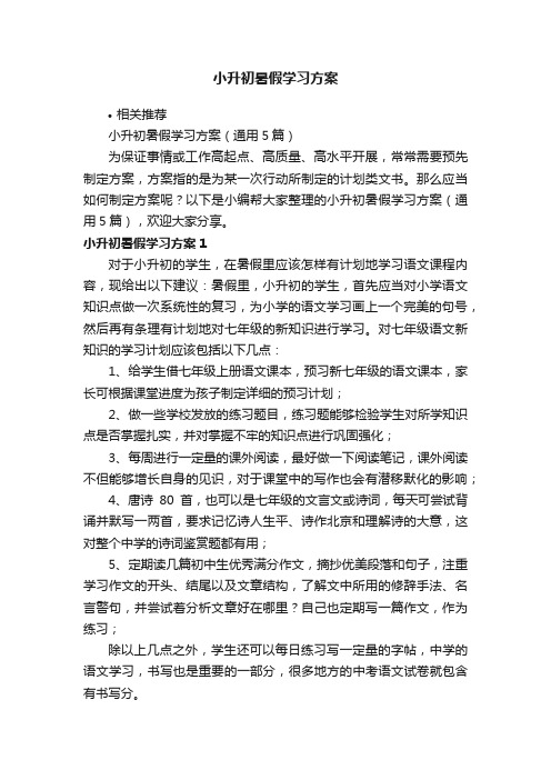 小升初暑假学习方案