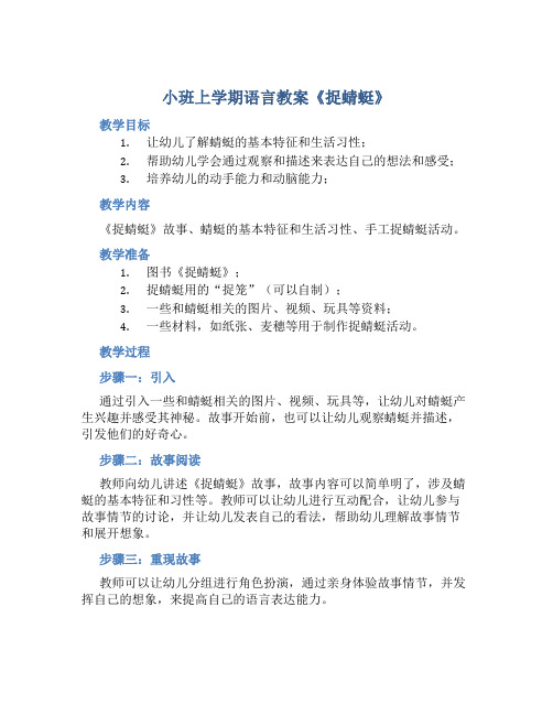 小班上学期语言教案《捉蜻蜓》