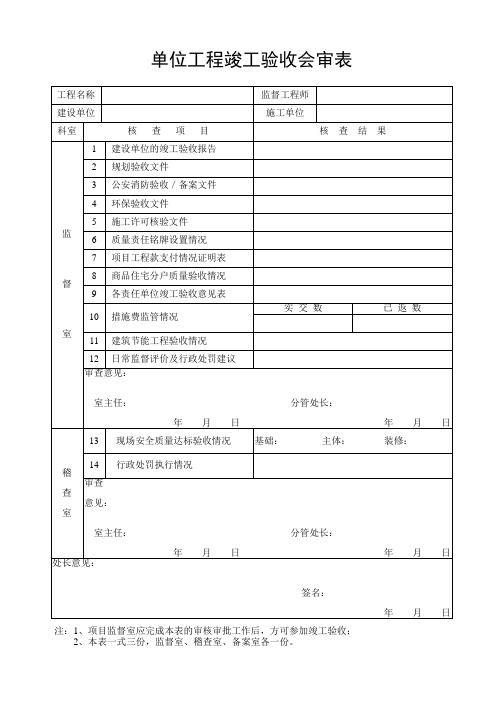 单位工程竣工验收会审表