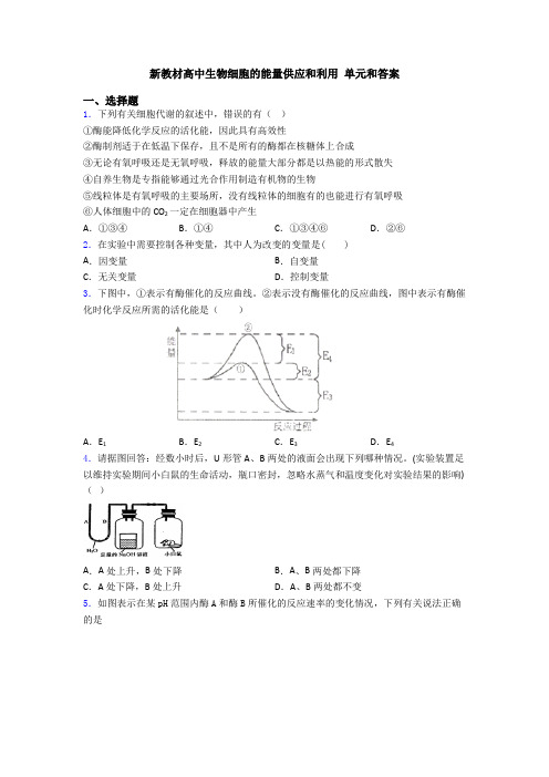 新教材高中生物细胞的能量供应和利用 单元和答案