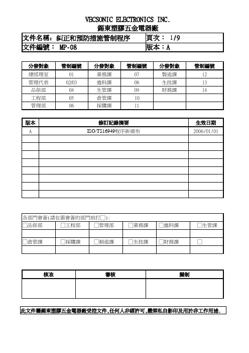 矫正与预防措施管制程序(