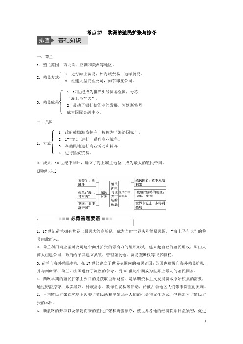 高考历史一轮复习 考点27 欧洲的殖民扩张与掠夺教案 岳麓版