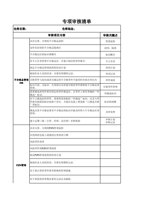 某大公司物流专项审核清单
