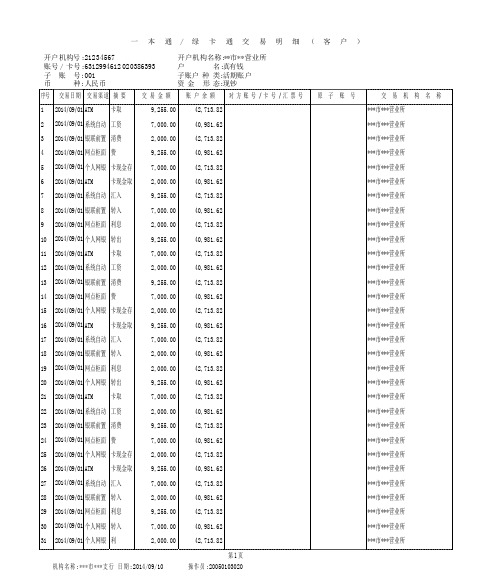 邮政银行卡流水模版