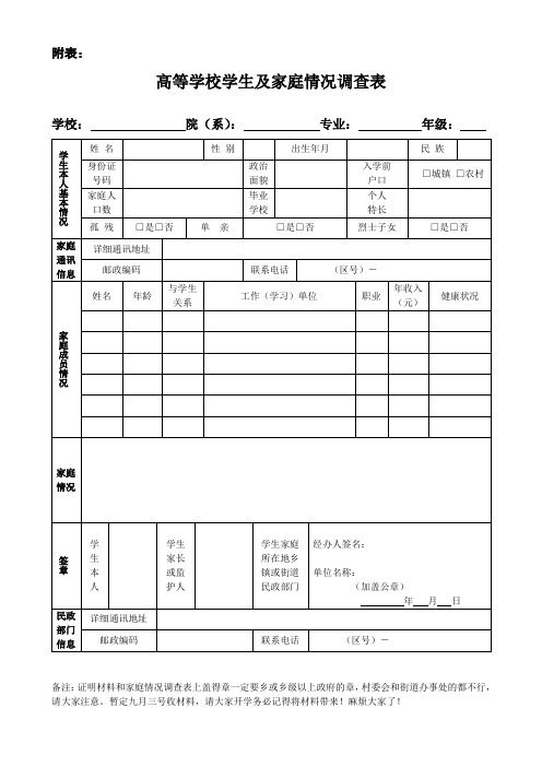 家庭情况调查表