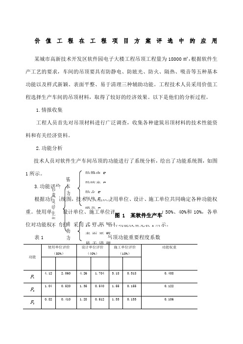 价值工程在工程项目方案评选中的应用