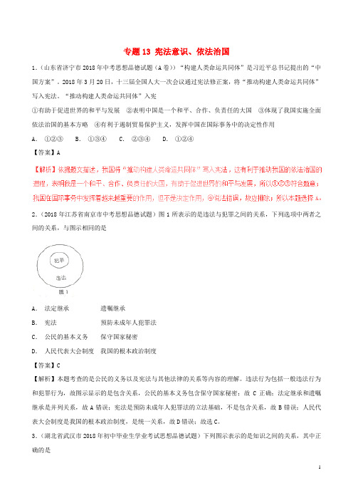 2018年春中考政 治试题分项版解析汇编(第01期)专题13 宪法意识、依法治国(含解析)